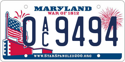 MD license plate 0AC9494