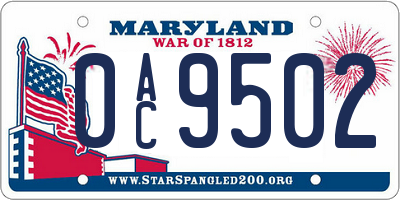 MD license plate 0AC9502