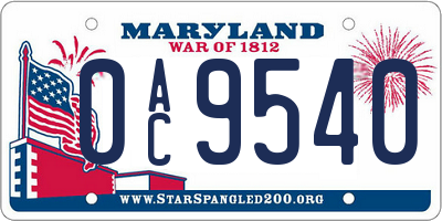 MD license plate 0AC9540