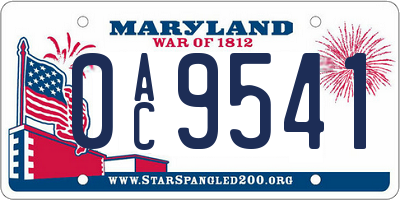 MD license plate 0AC9541