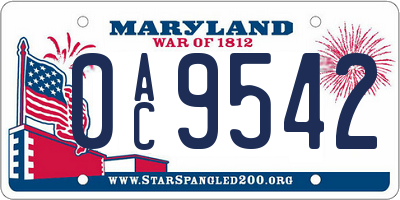 MD license plate 0AC9542