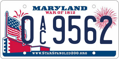 MD license plate 0AC9562