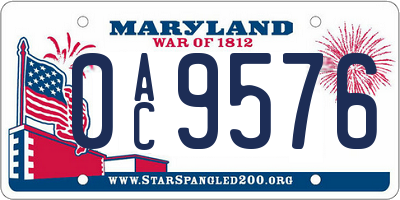 MD license plate 0AC9576