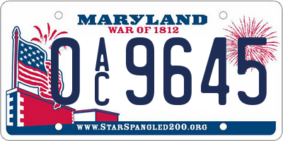 MD license plate 0AC9645