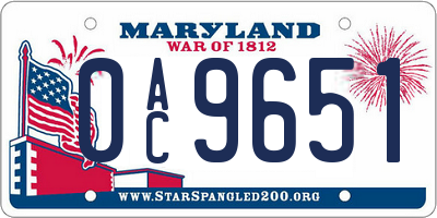 MD license plate 0AC9651
