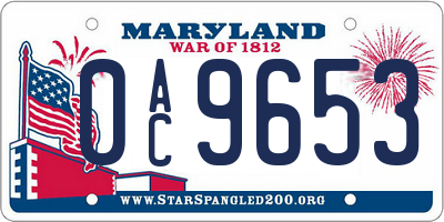 MD license plate 0AC9653