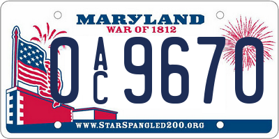 MD license plate 0AC9670