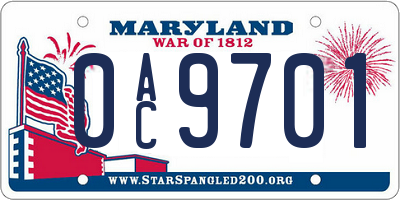 MD license plate 0AC9701