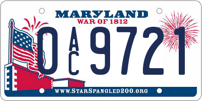 MD license plate 0AC9721