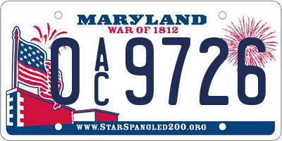 MD license plate 0AC9726