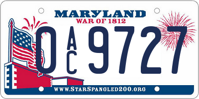 MD license plate 0AC9727
