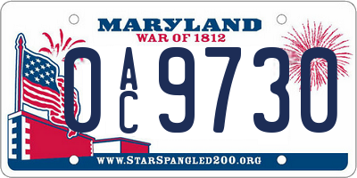MD license plate 0AC9730