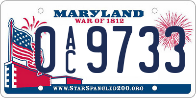 MD license plate 0AC9733