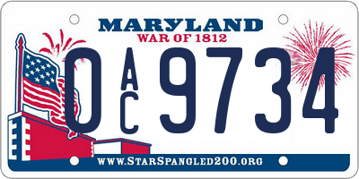 MD license plate 0AC9734
