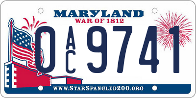 MD license plate 0AC9741