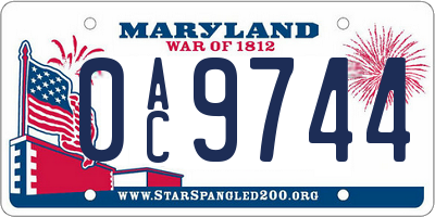 MD license plate 0AC9744
