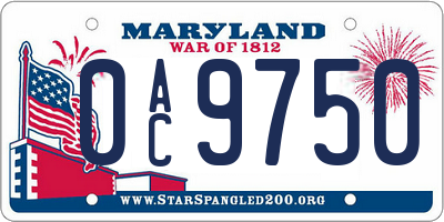 MD license plate 0AC9750