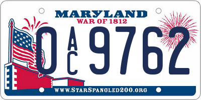 MD license plate 0AC9762