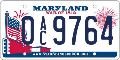 MD license plate 0AC9764