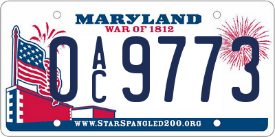 MD license plate 0AC9773