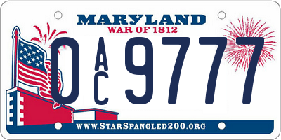 MD license plate 0AC9777