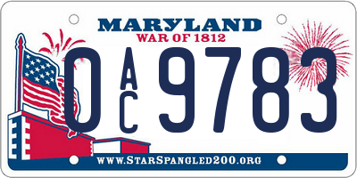 MD license plate 0AC9783