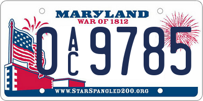 MD license plate 0AC9785