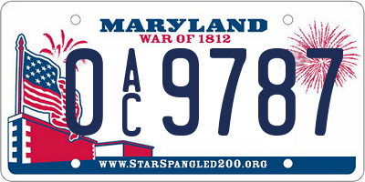 MD license plate 0AC9787