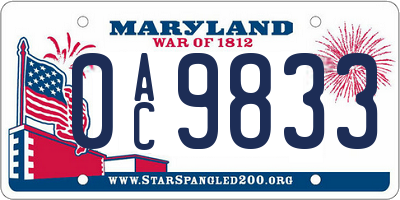 MD license plate 0AC9833