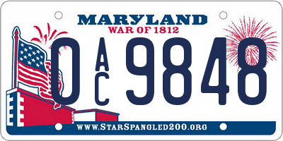 MD license plate 0AC9848