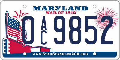 MD license plate 0AC9852