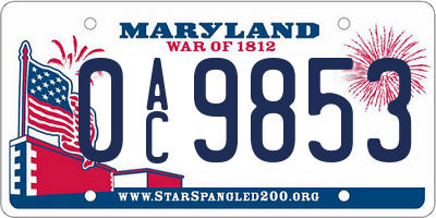 MD license plate 0AC9853