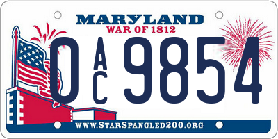 MD license plate 0AC9854