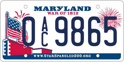 MD license plate 0AC9865