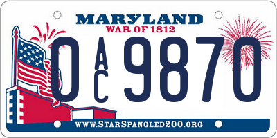 MD license plate 0AC9870