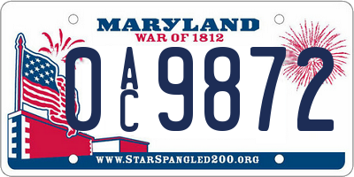 MD license plate 0AC9872