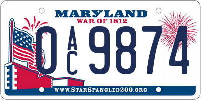 MD license plate 0AC9874