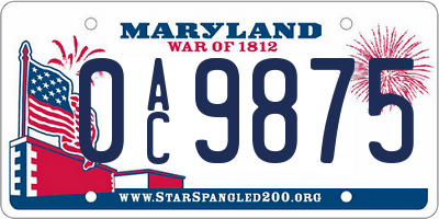 MD license plate 0AC9875