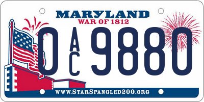 MD license plate 0AC9880