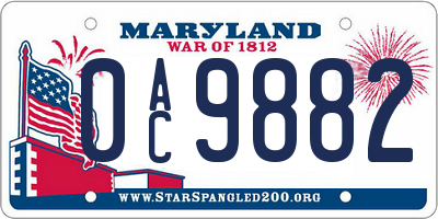 MD license plate 0AC9882