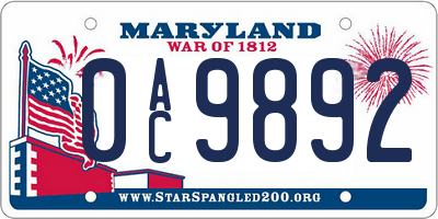MD license plate 0AC9892