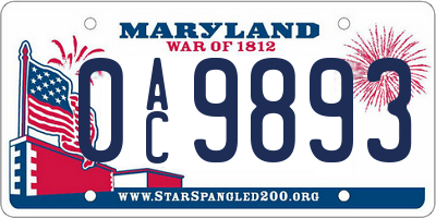 MD license plate 0AC9893