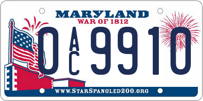 MD license plate 0AC9910