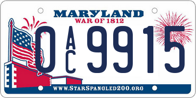 MD license plate 0AC9915