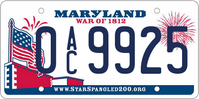 MD license plate 0AC9925