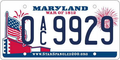 MD license plate 0AC9929