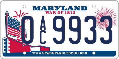 MD license plate 0AC9933