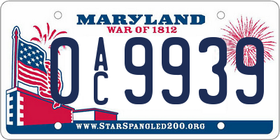 MD license plate 0AC9939