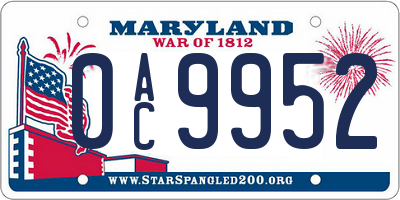 MD license plate 0AC9952