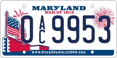 MD license plate 0AC9953